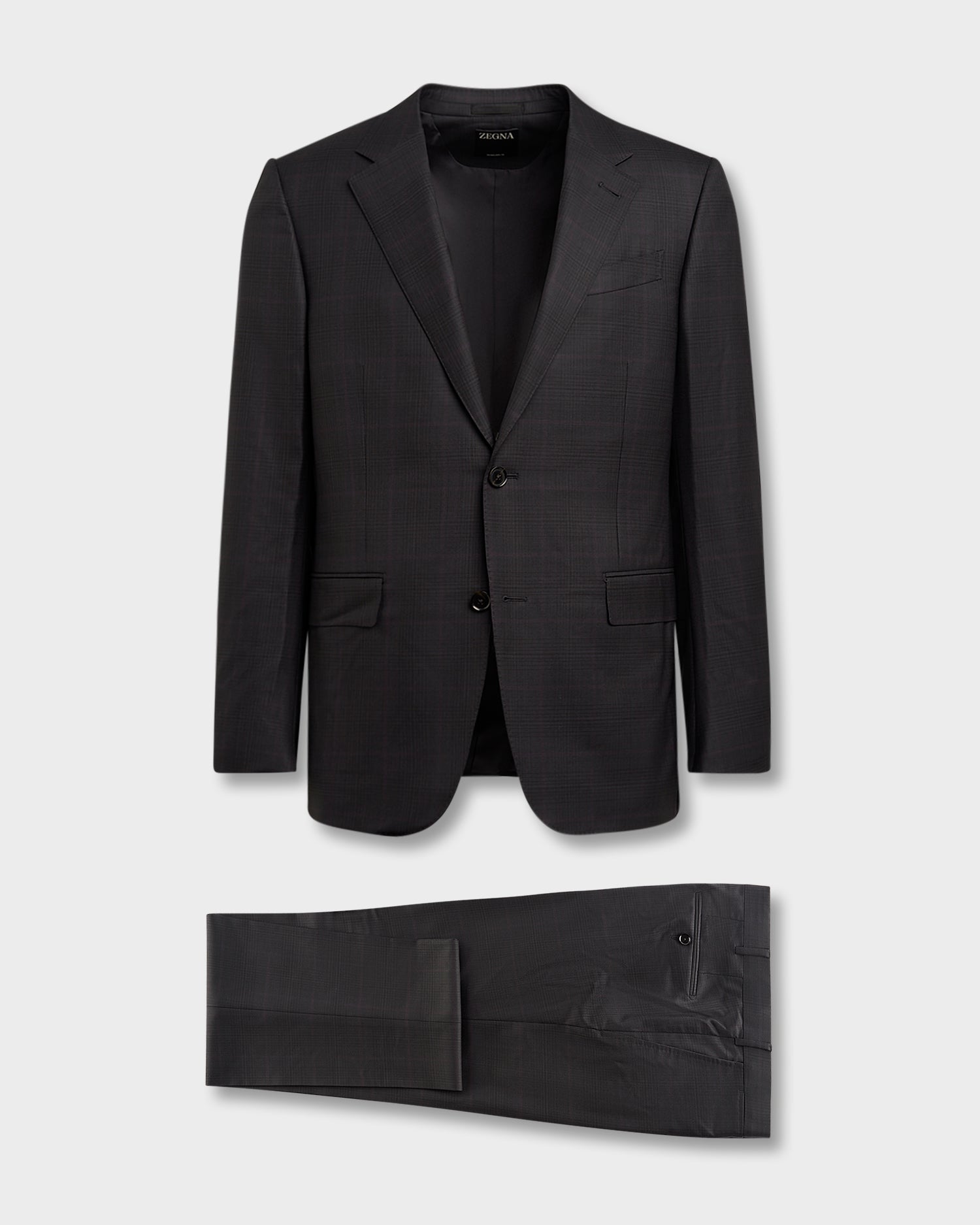 Dark Charcoal Glen Check With Burgundy Windowpane 15MILMIL150 Wool Suit