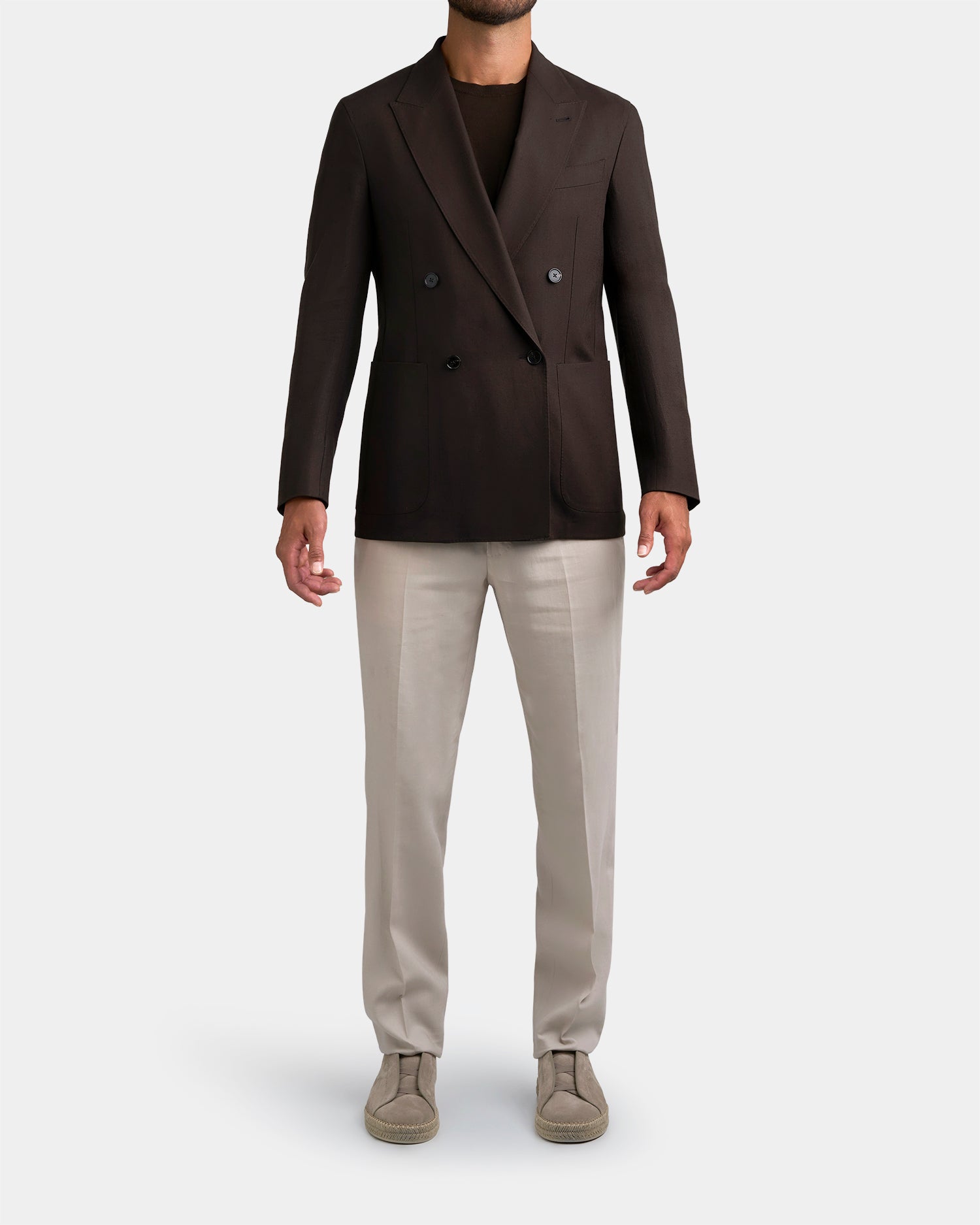 Chocolate Brown Oasi Linen Double Breasted Jacket