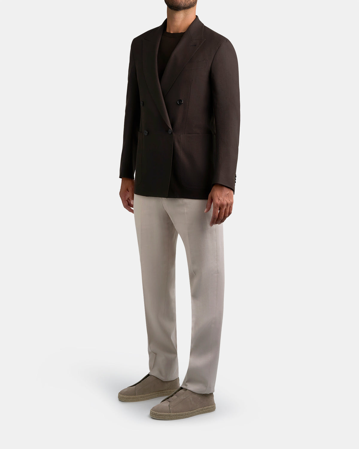 Chocolate Brown Oasi Linen Double Breasted Jacket