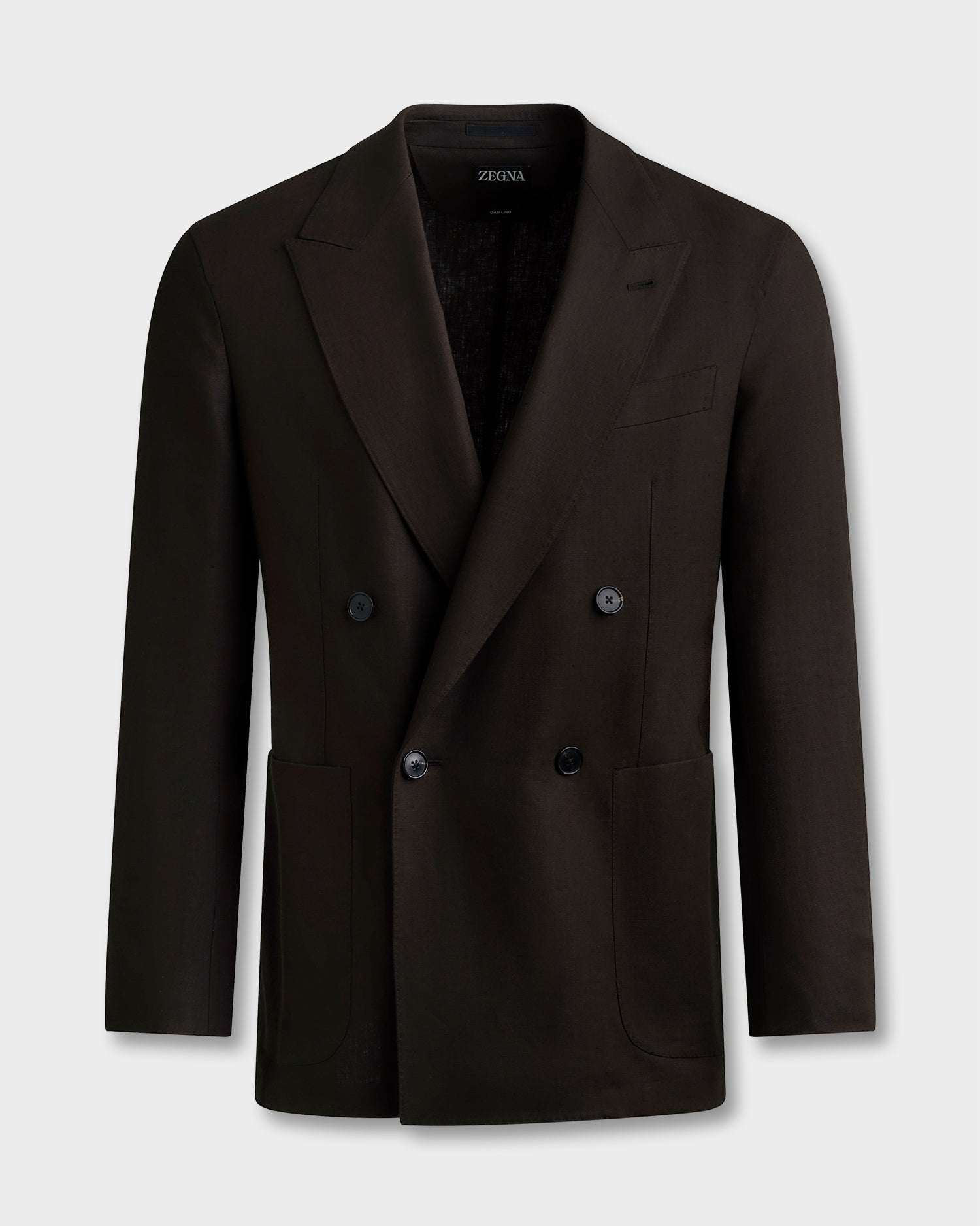 Chocolate Brown Oasi Linen Double Breasted Jacket