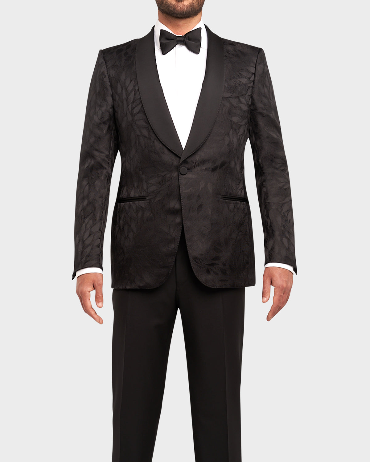 New Tazio Birdseye Textured Black Tuxedo | Shawl Collar Satin Trim 3-Piece main image 1