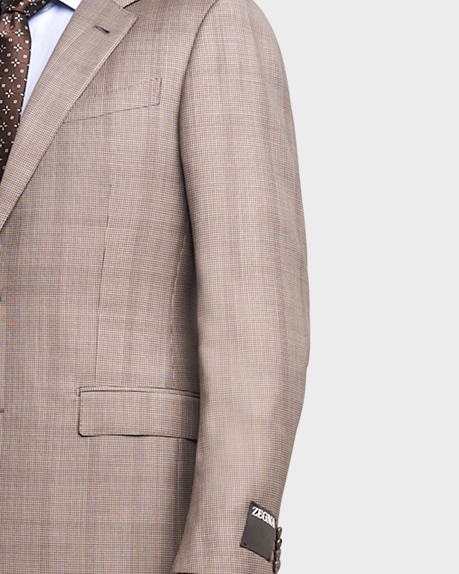 Beige And Brown Houndstooth Wool Silk Achilfarm Suit
