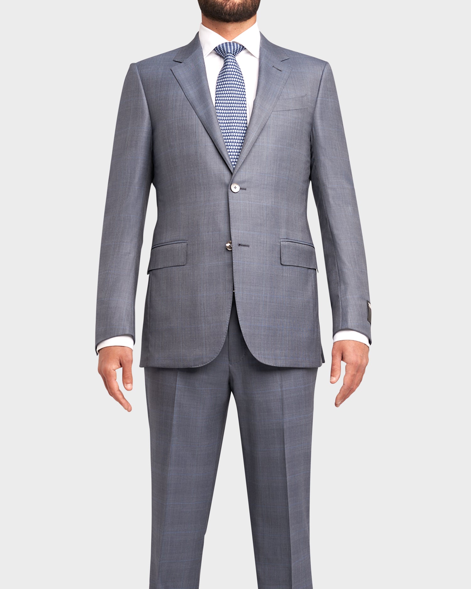 Pale Grey Blue Windowpane Check 15milmil15 Wool Suit