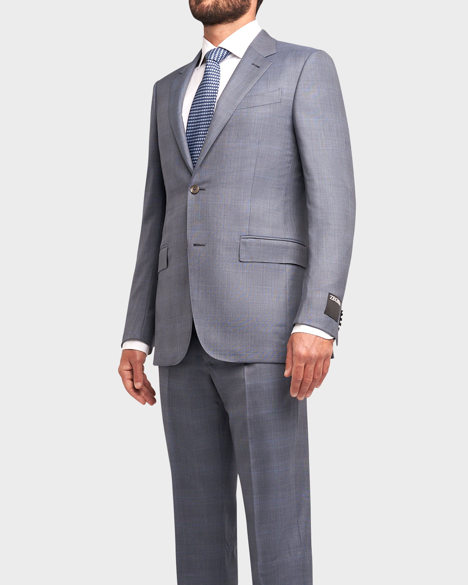 Pale Grey Blue Windowpane Check 15milmil15 Wool Suit