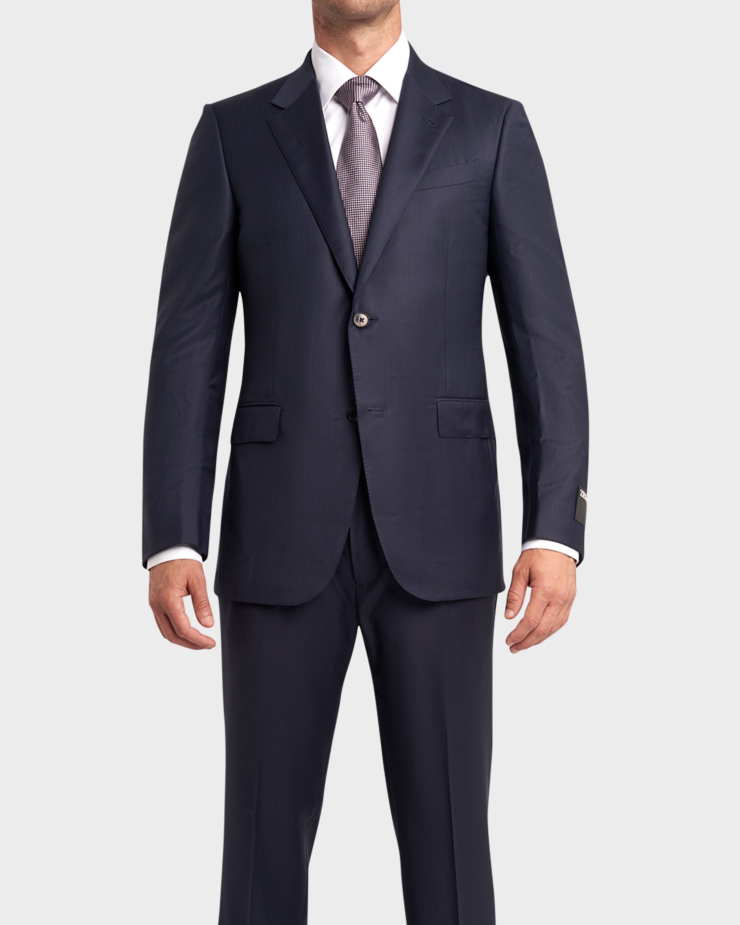 Blue Self Stripe Herringbone Trofeo Wool Suit