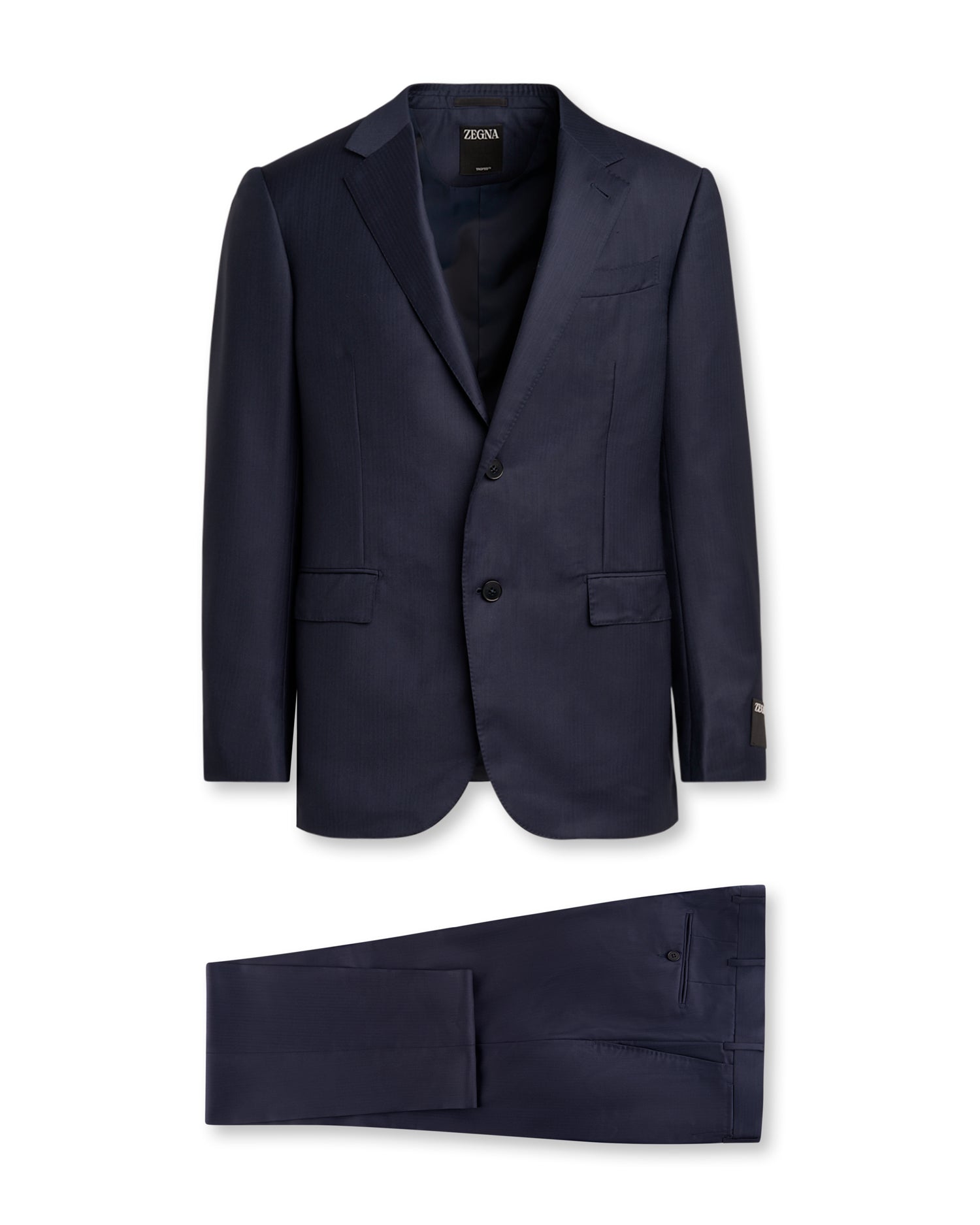 Blue Self Stripe Herringbone Trofeo Wool Suit