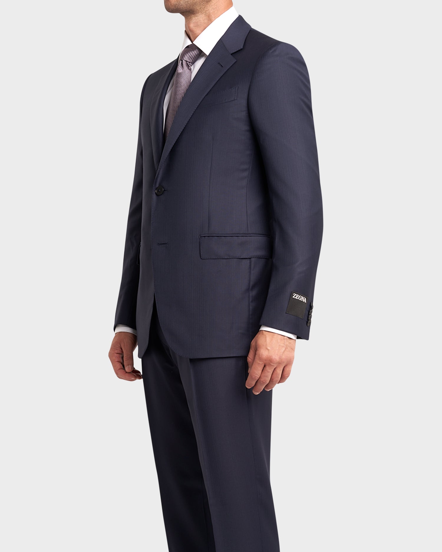 Blue Self Stripe Herringbone Trofeo Wool Suit