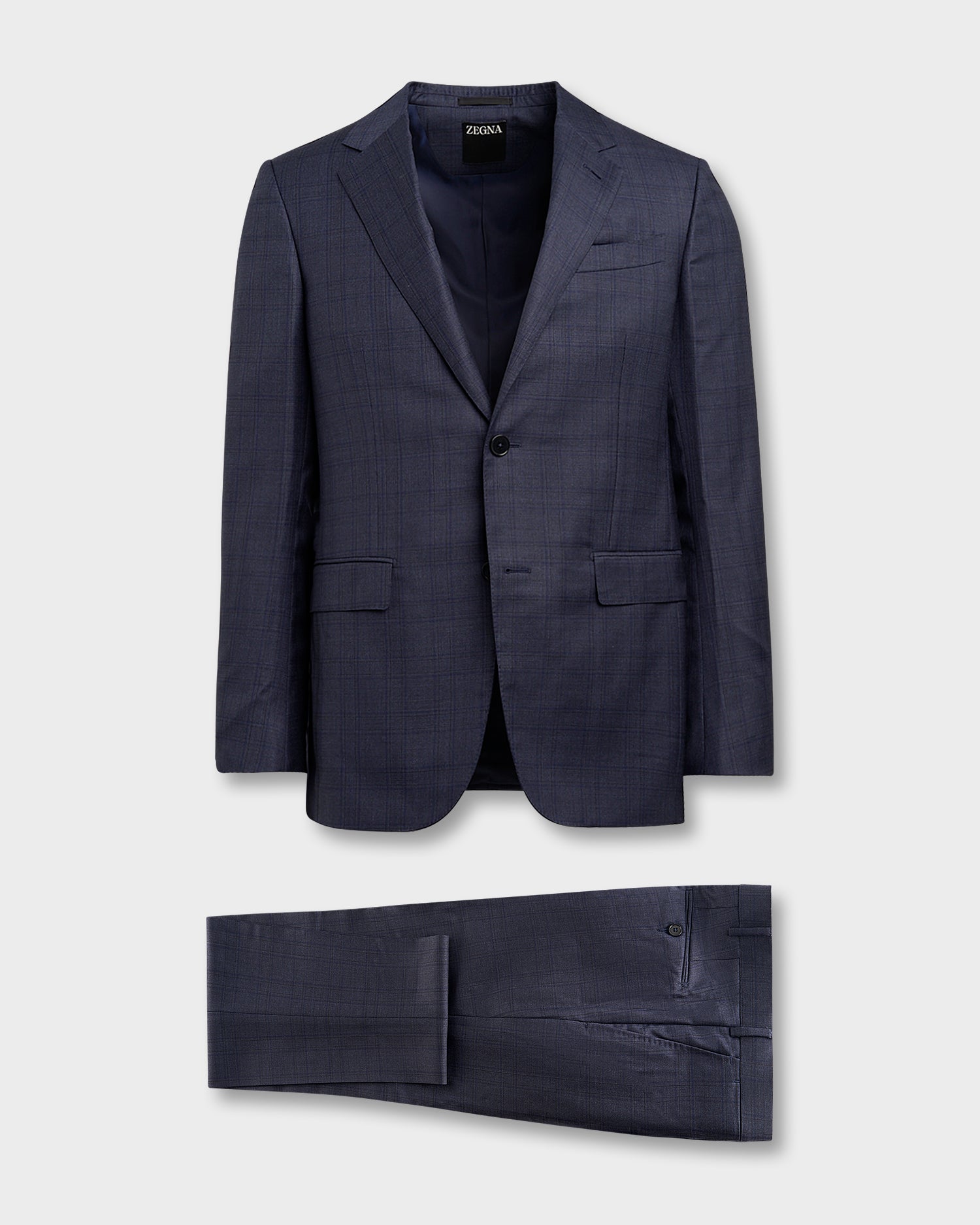 Dark Blue Glen Check Pure Wool Suit