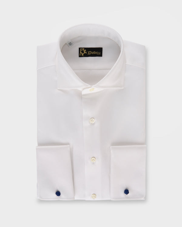 White Chevron Weave Linen Cotton Short Sleeve Shirt