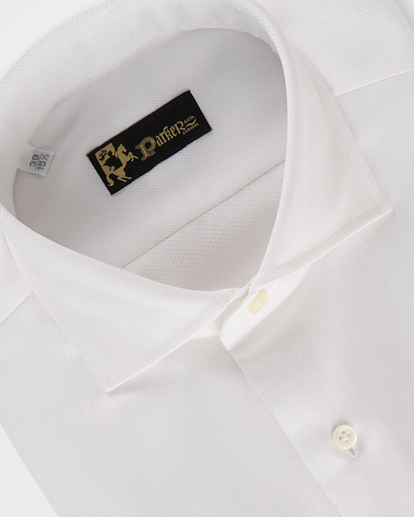 White Chevron Weave Linen Cotton Short Sleeve Shirt