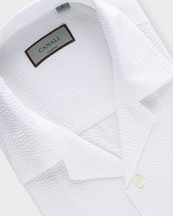 White Linen Cuban Collar Short Sleeve Shirt