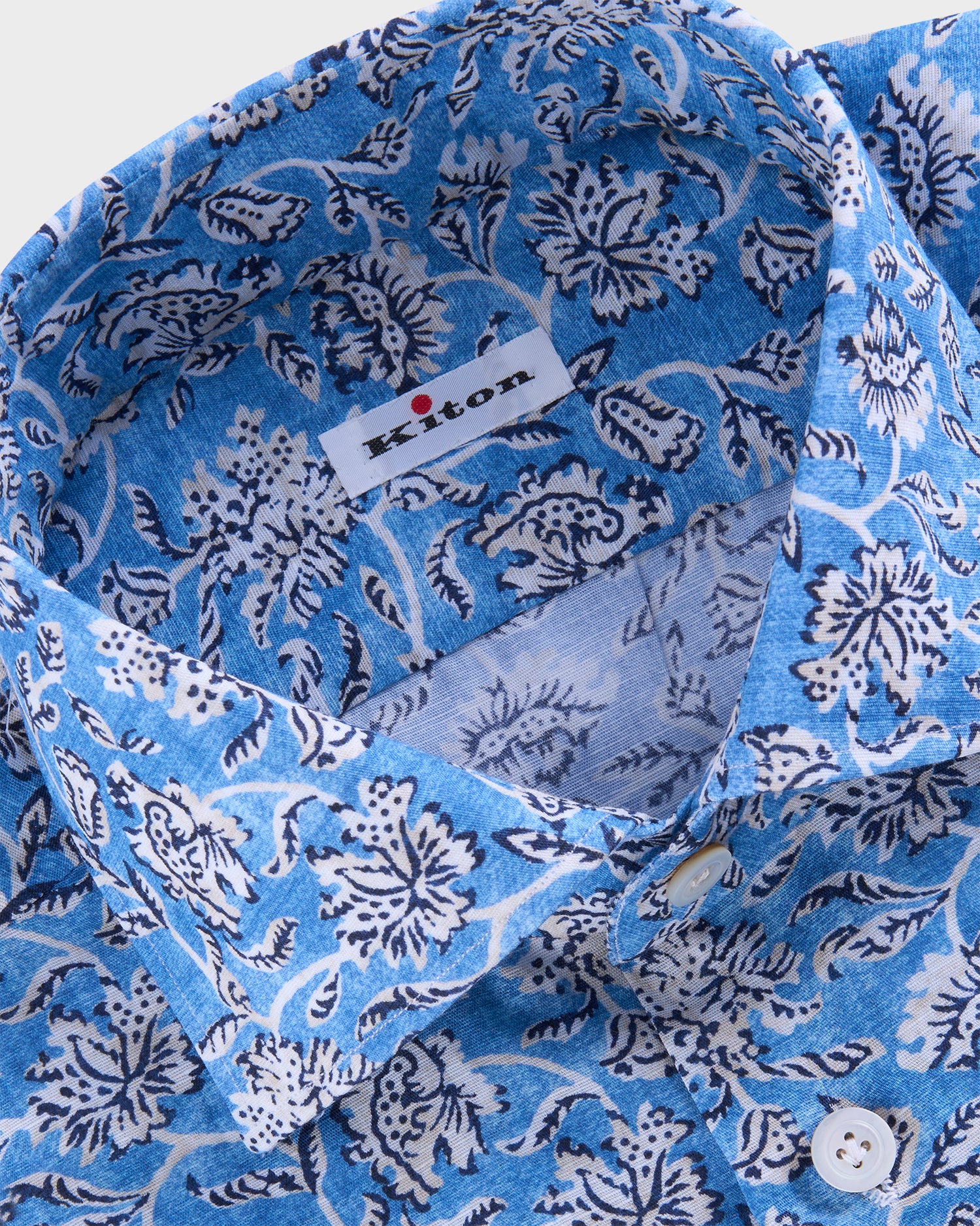 Blue and Beige Floral Linen Shirt