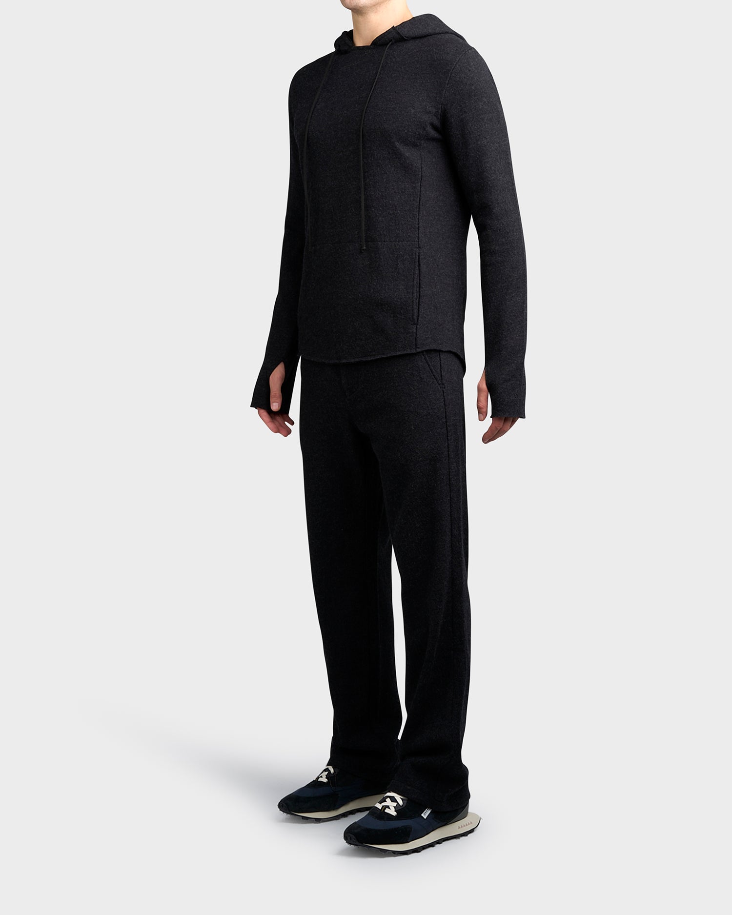 Charcoal Drawstring Pure Wool Hoodie