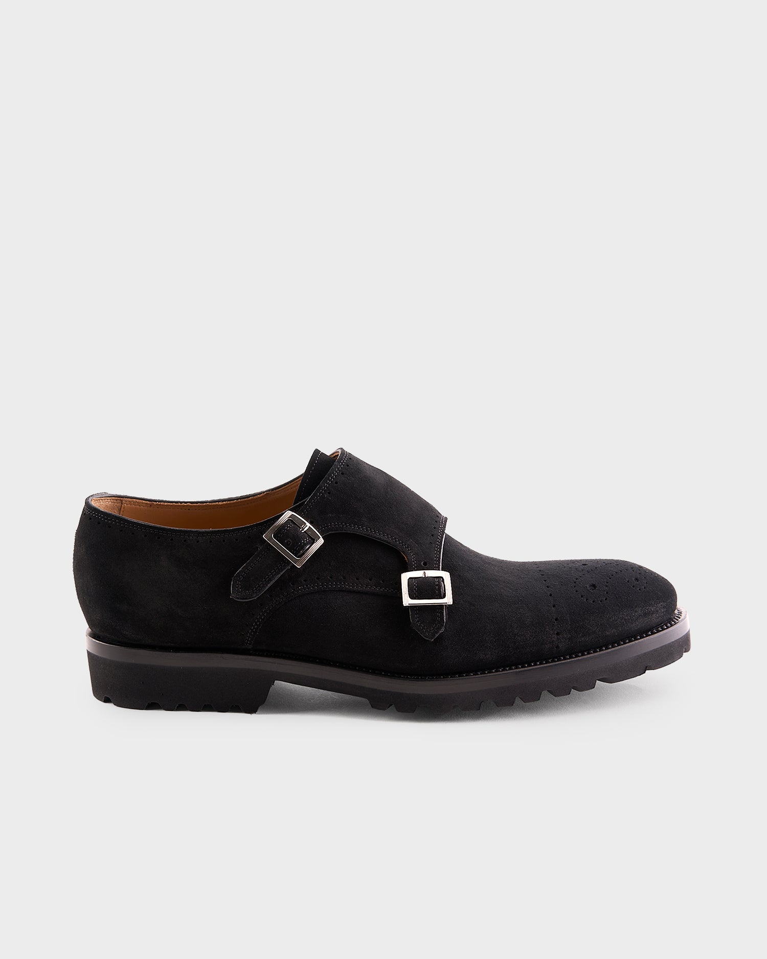 Black Suede Double Monk Shoes