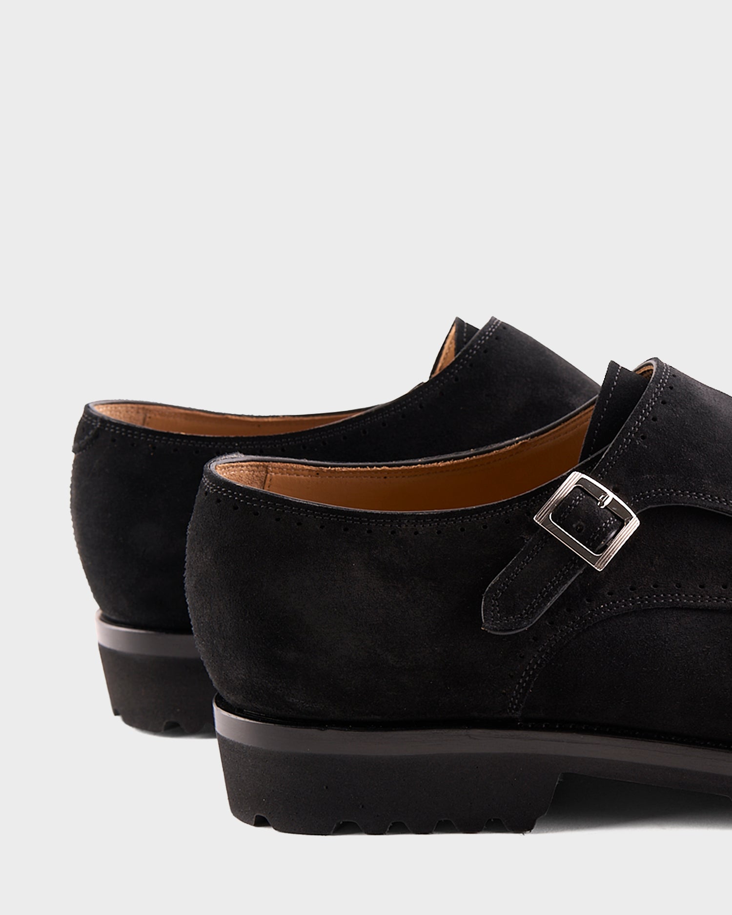 Black Suede Double Monk Shoes