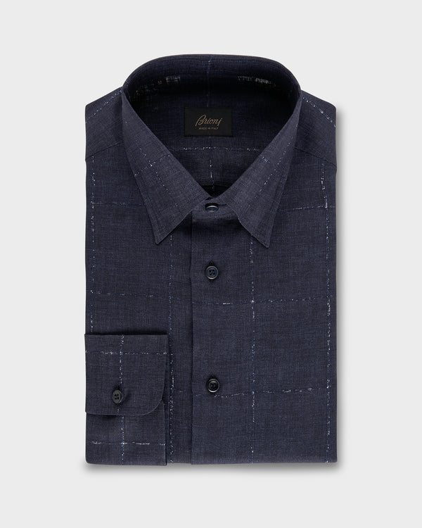 White Chevron Weave Linen Cotton Short Sleeve Shirt