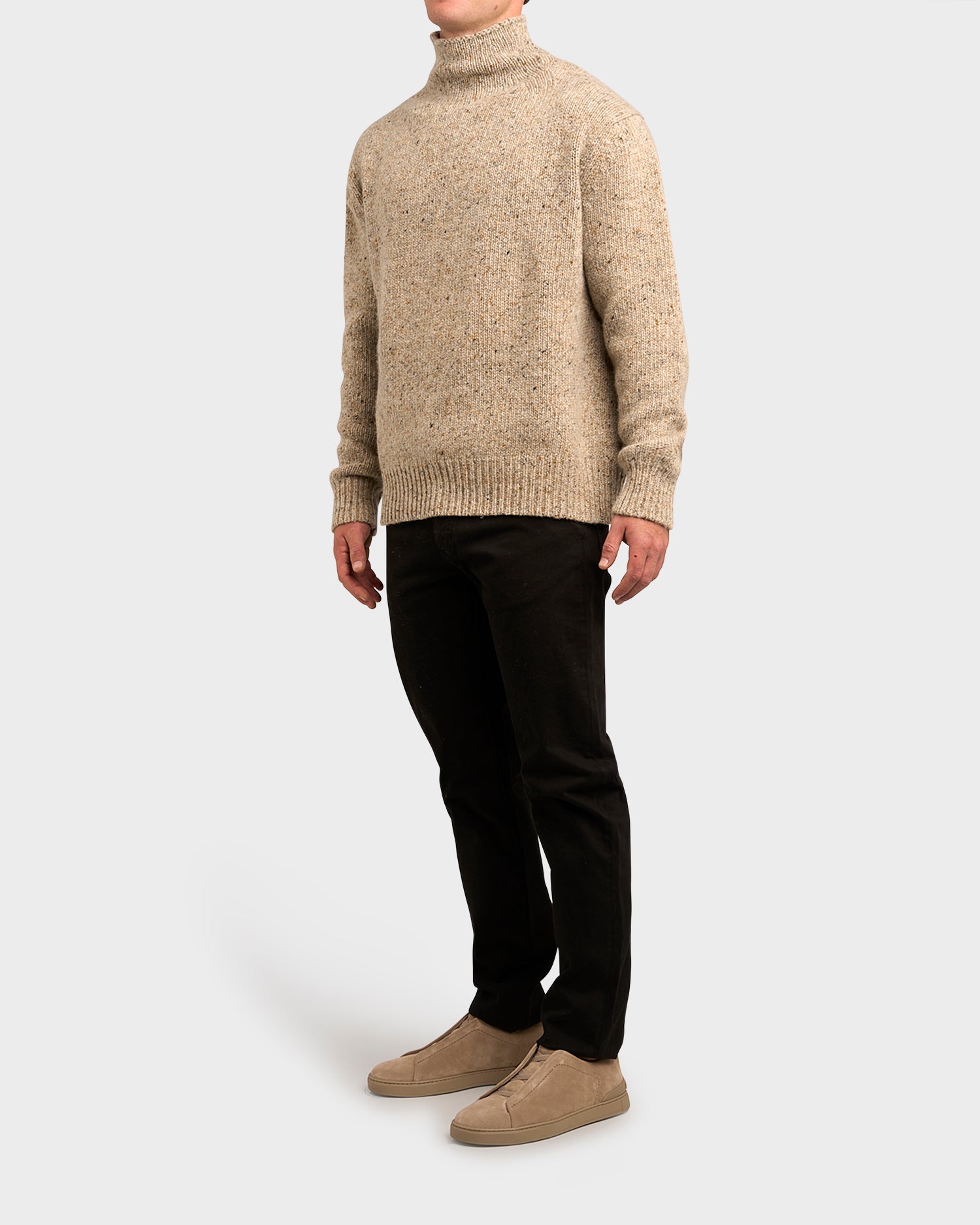 Oatmeal Oasi Cashmere Roll Neck Knit Sweater