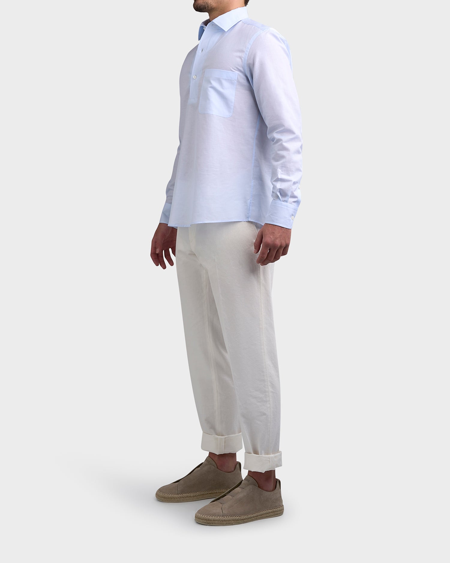 Pale Blue Patch Pocket Cotton Linen Shirt