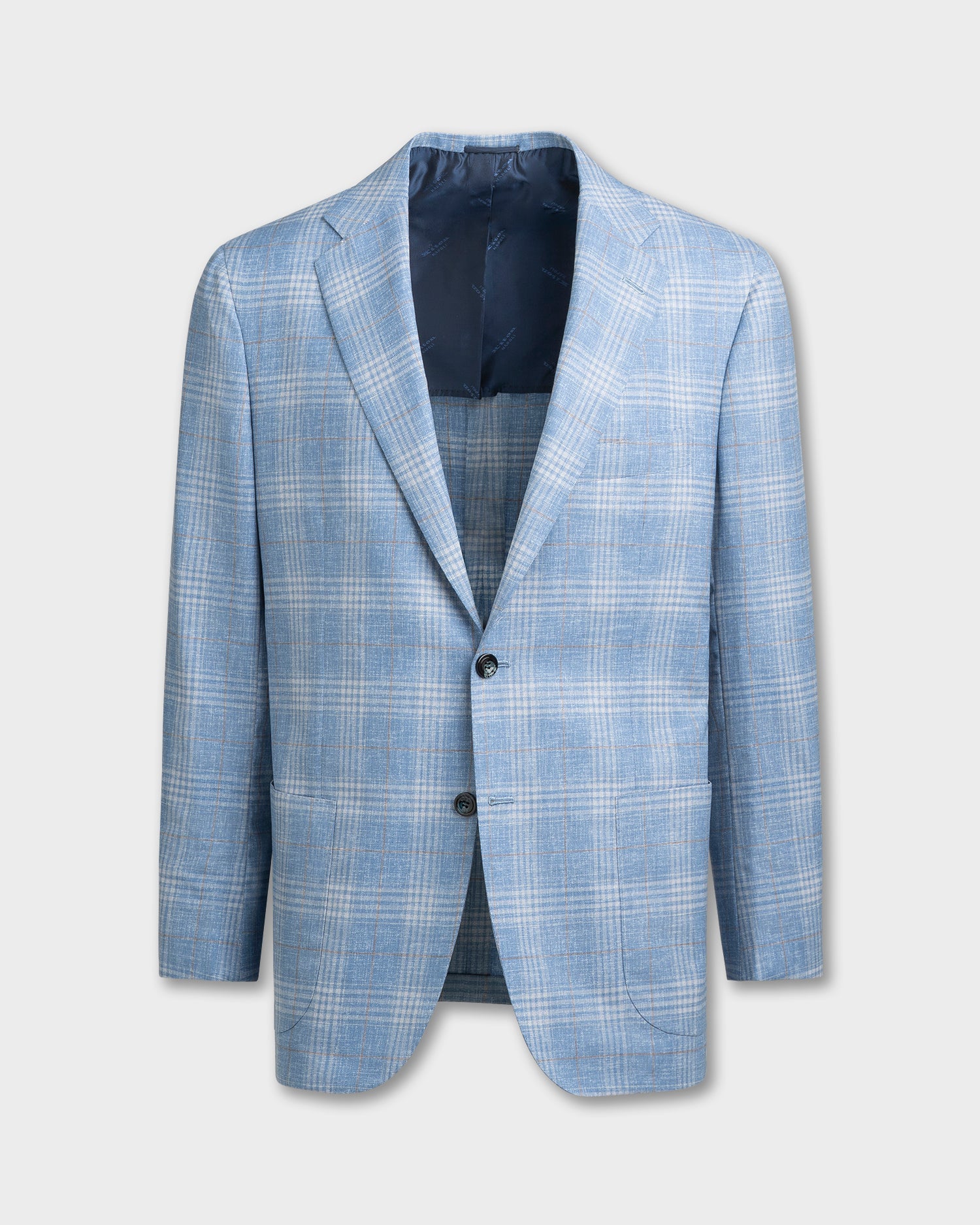 Blue with Light Stone and Taupe Check Pure Wool Sports Jacket