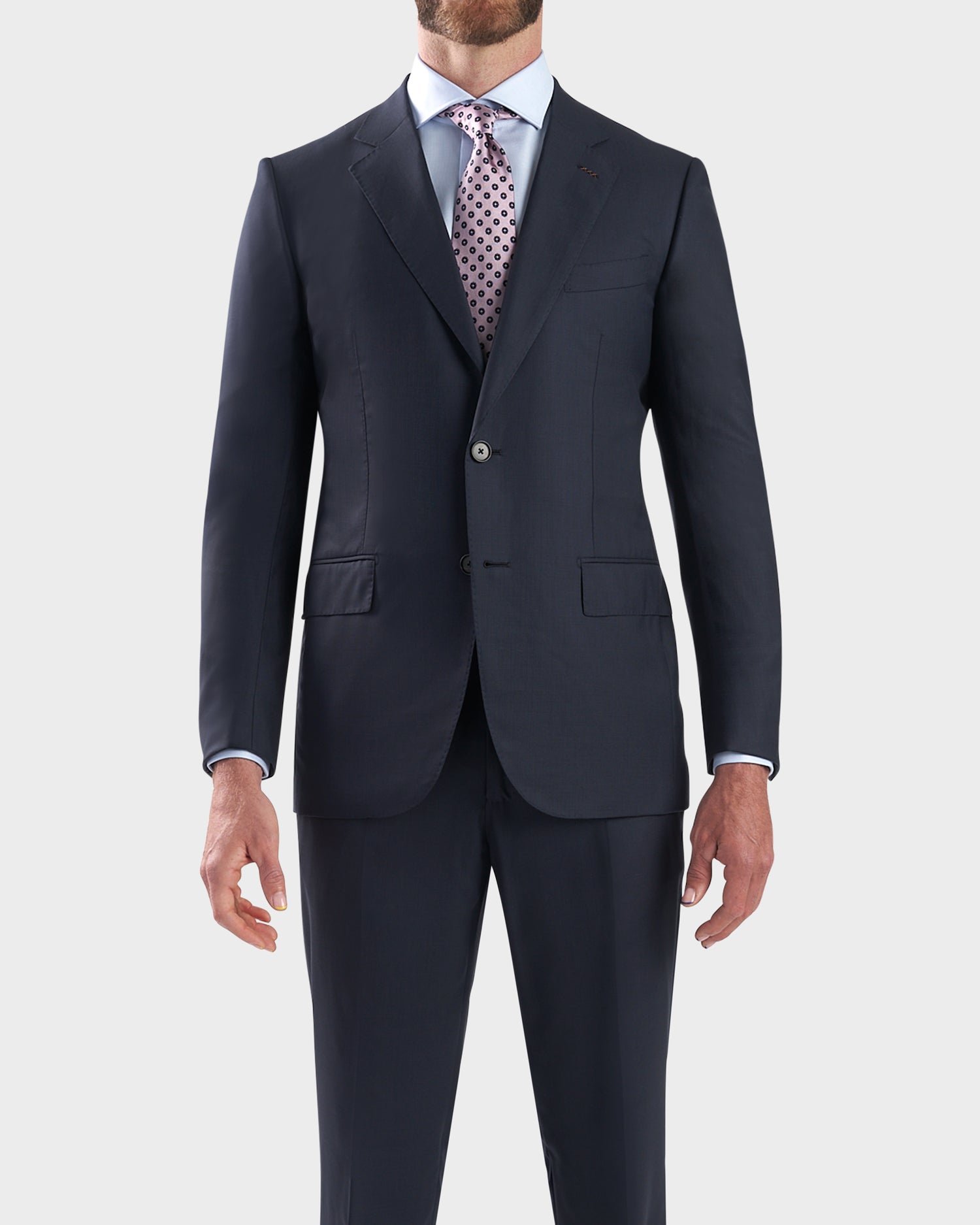 Navy Self Stripe Couture Wool Suit