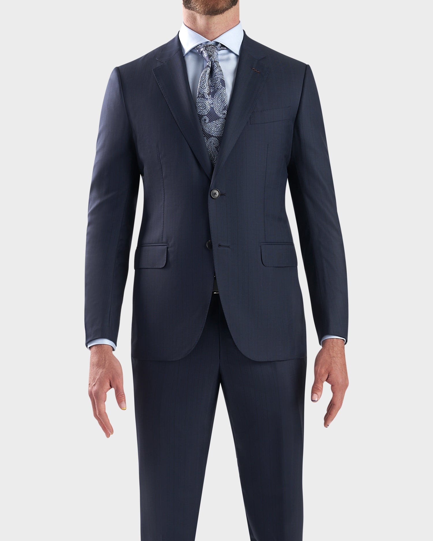 Navy Self Stripe Wool Silk Couture Suit