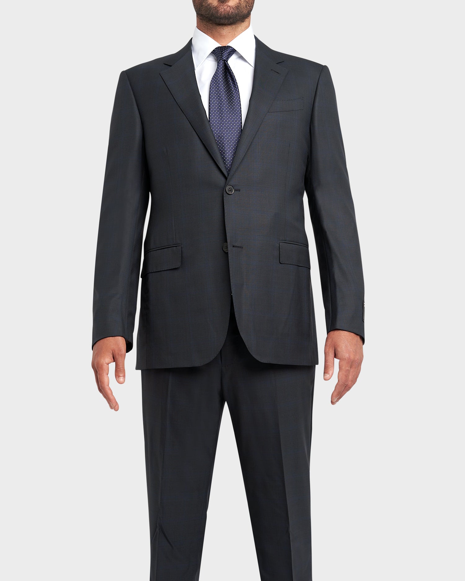 Dark Blue And Gunmetal Windowpane 15milmil15 Wool Suit