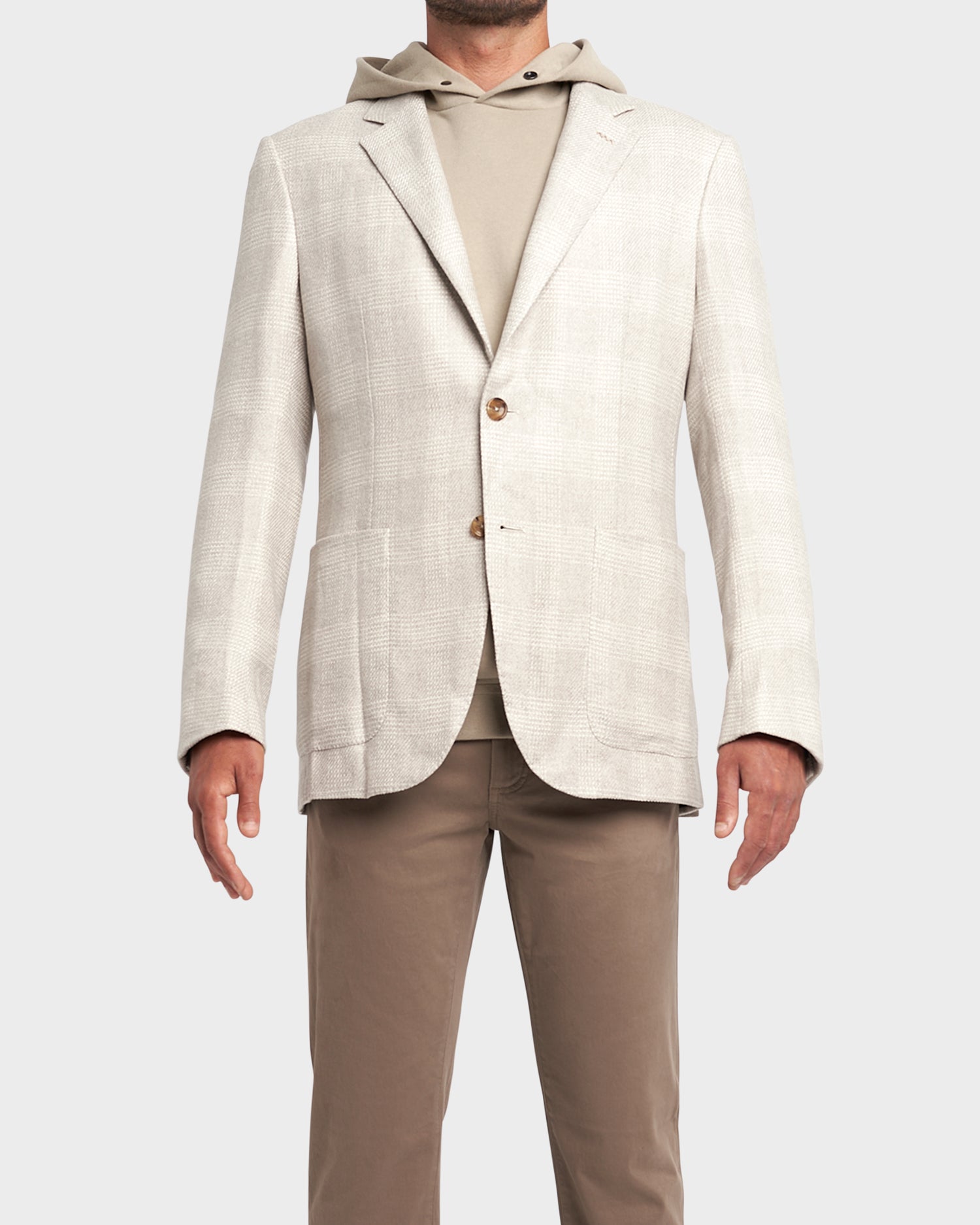 Light Beige Glen Square Check Cashmere Silk Wool Sports Jacket