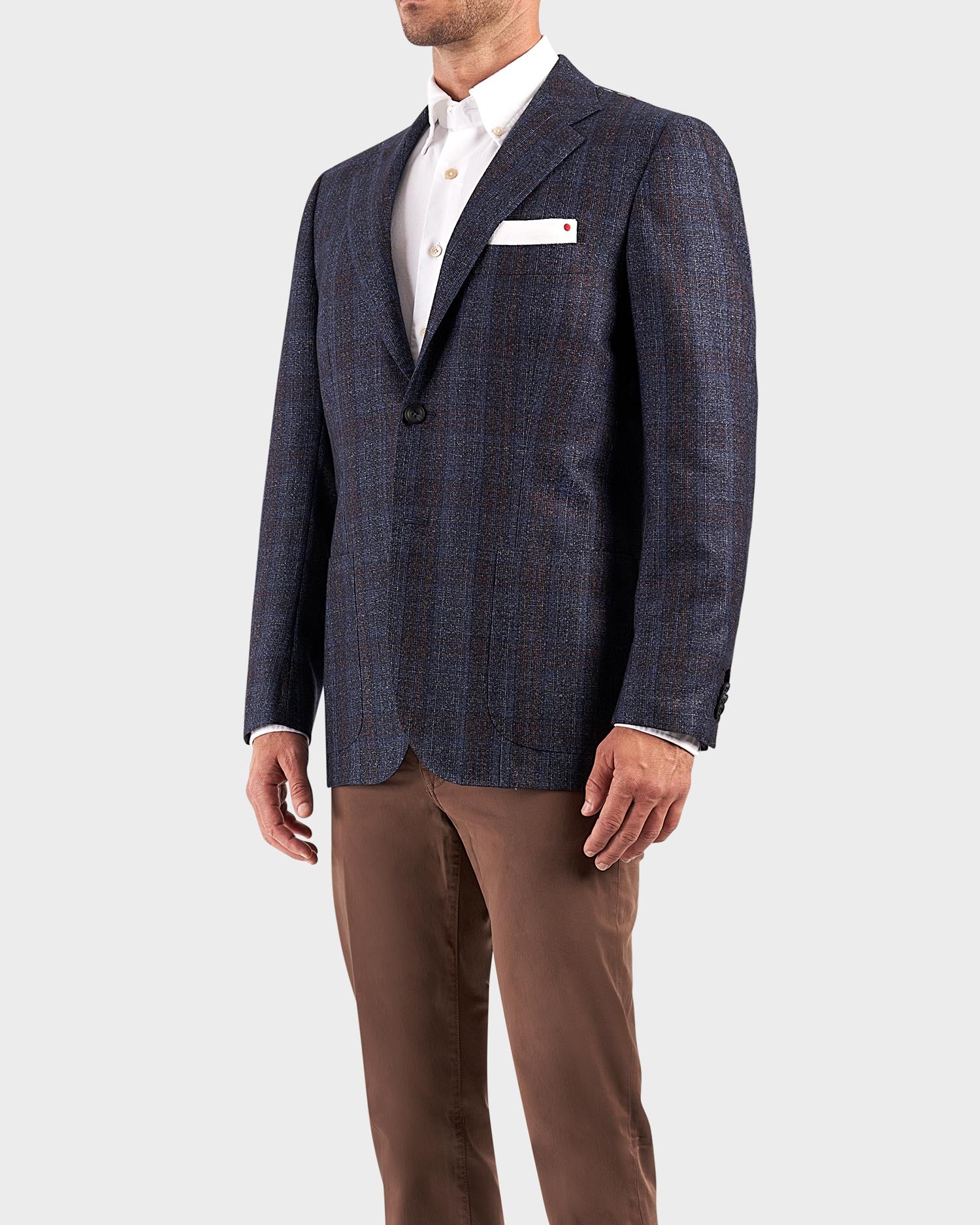 Blue with Burgundy Check Cashmere Silk Blend Sports Jacket