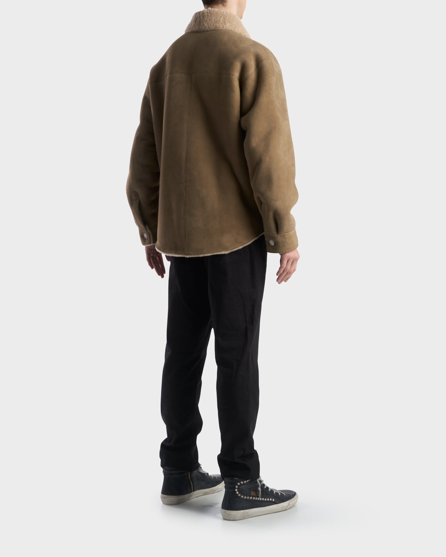 Khaki Oversize Shearling Shirt Jacket