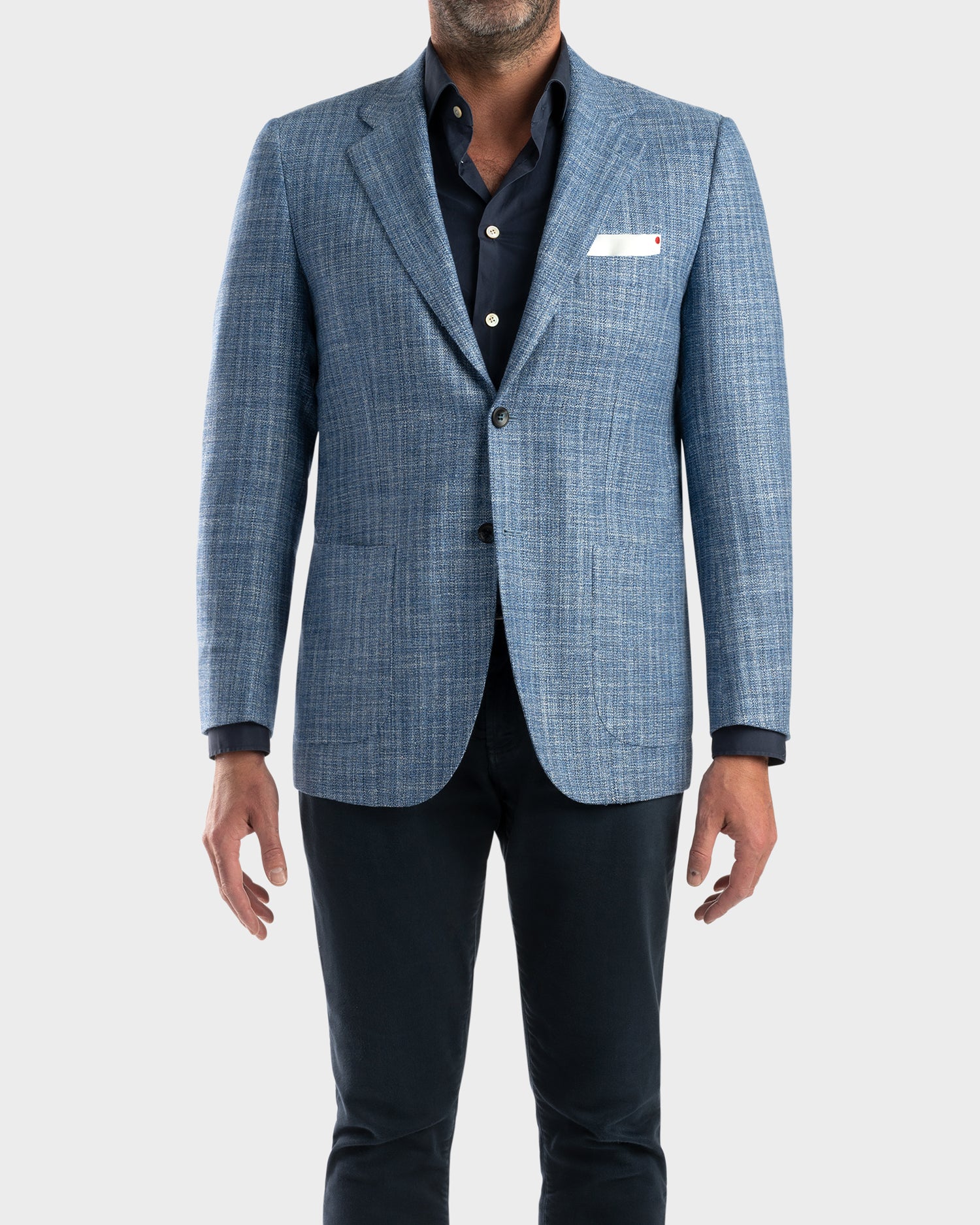 Light Blue Woven Microstructure Cashmere Sports Jacket